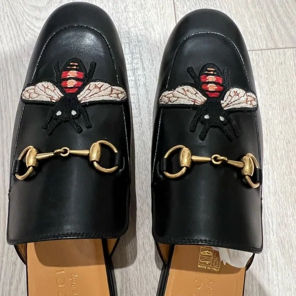 Gucci Horsebit Bee Leather Mules - Men Black 8.5 IT - Picture 3 of 7